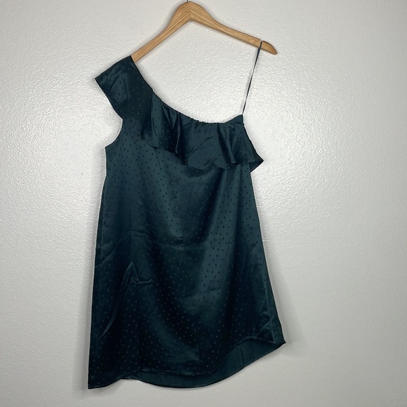 NEW Madewell 100% Silk One Shoulder Ruffle Dress sz 8 Green - Picture 8 of 8